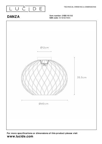 Lucide DANZA - Lámpara de techo - Ø 40 cm - 1xE27 - Oro mate / Latón - técnico